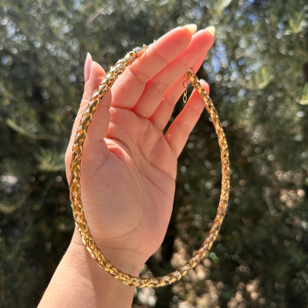 Gold Braided Necklace Choker Made in Italy 925 - Picture 2 of 6